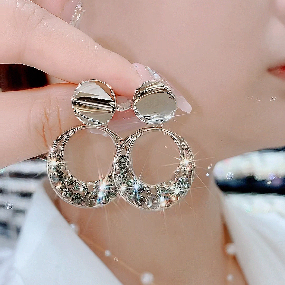 铜合金合成锆石耳饰 248日韩经典个性大气精致气质圈圈耳环