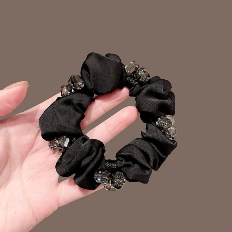 水钻黑色发圈女2025新款韩系高级感头绳高端橡皮筋扎头发发绳头饰