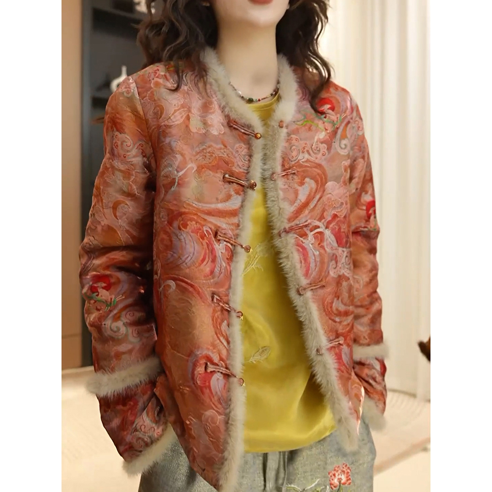 中式盘扣提花复古棉服外套2025冬季新款时尚洋气国风保暖棉袄棉衣