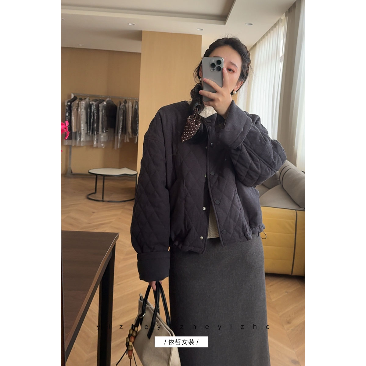 “抽绳棉外套“上衣女外套”秋季女外套气质小个子短款