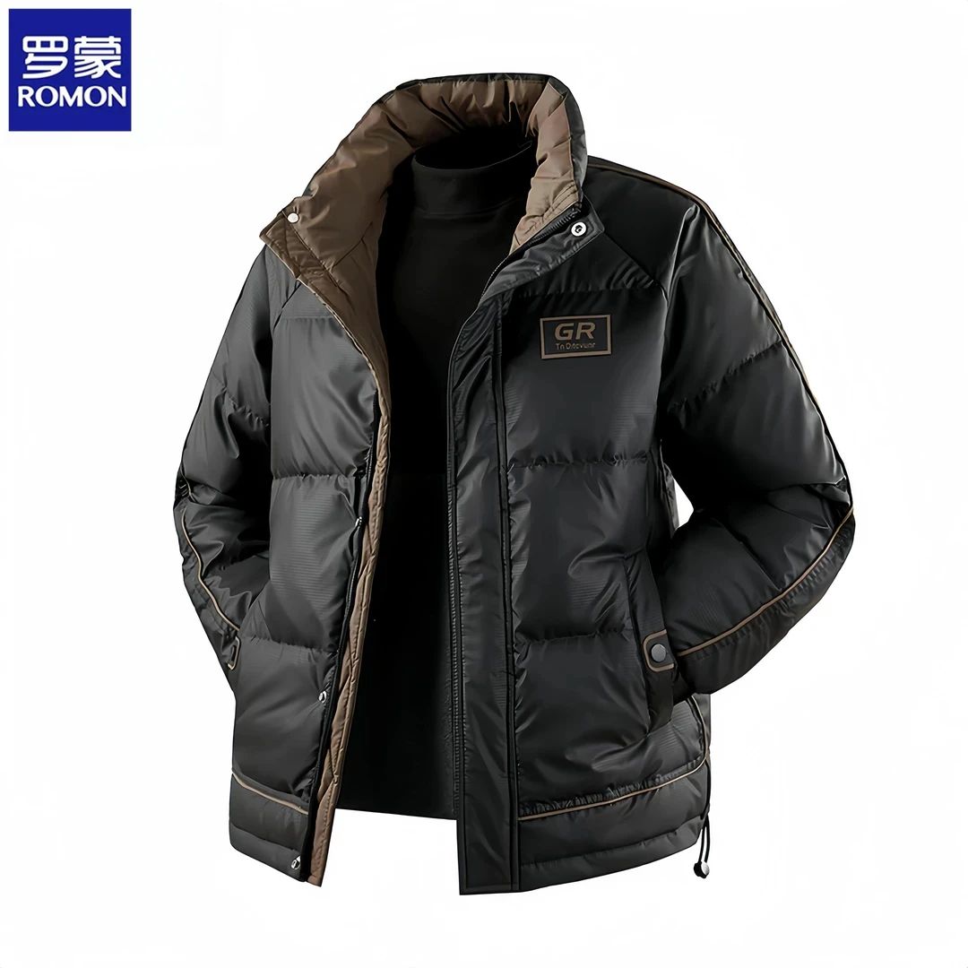 Romon/罗蒙男士羽绒服秋冬季新款拼色时尚休闲夹克保暖帅气潮外套