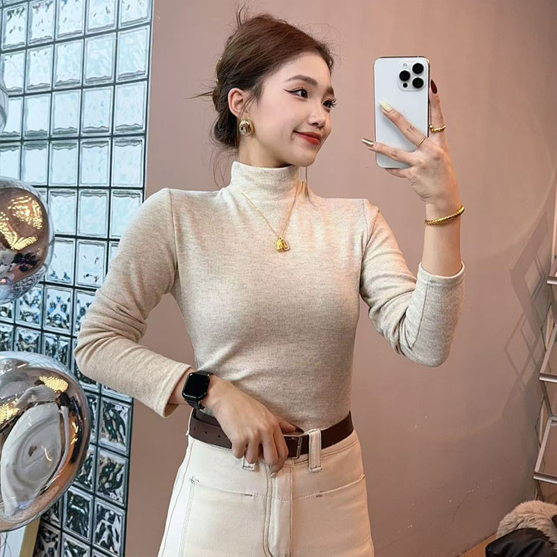 【现货宠粉】椰油绒双面磨毛高品质绒打底衫女内搭长袖秋冬半高领女