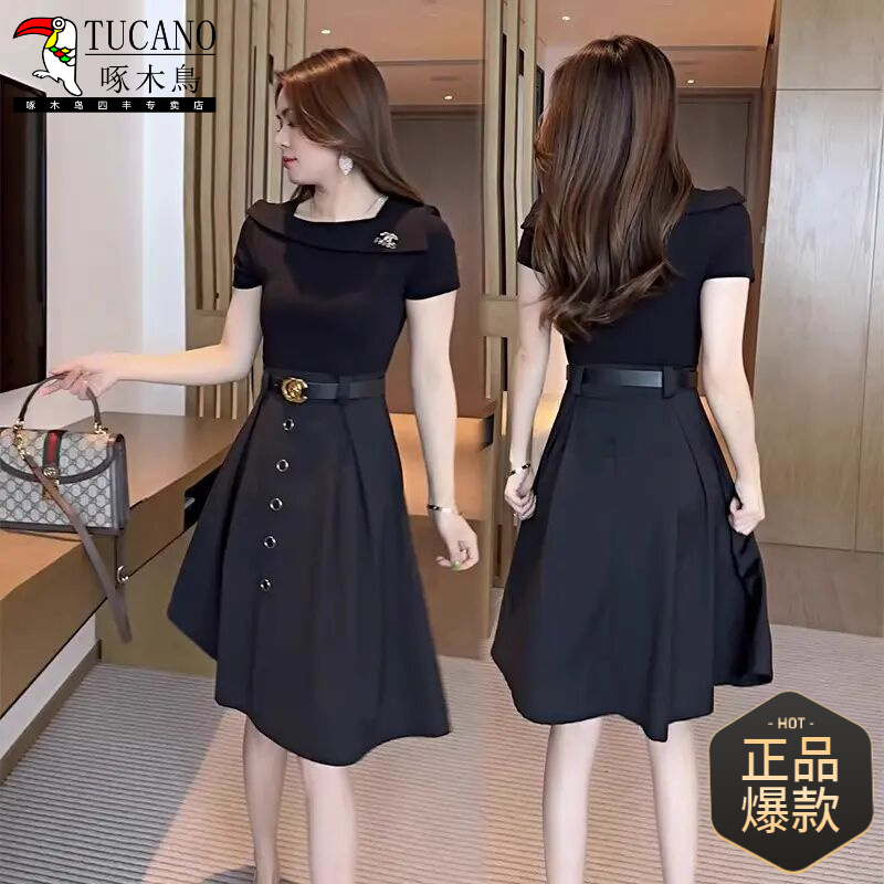 啄木鸟连衣裙假两件女夏装2025今年流行新款时尚小个子洋气女装漂