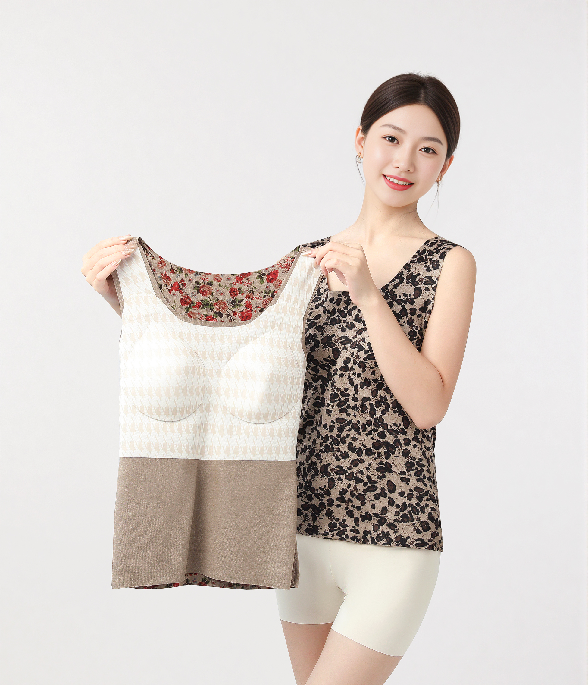 罩杯一体保暖背心德绒印花保暖背心无袖内搭美背超弹柔软舒适