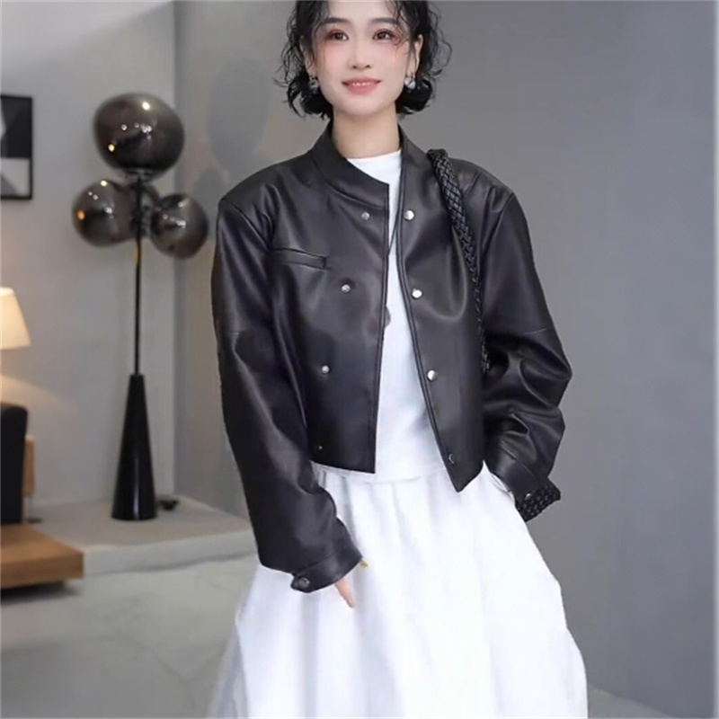 设计款斜扣皮衣外套女2025春季新款欧货韩版百搭显瘦夹克上衣潮流
