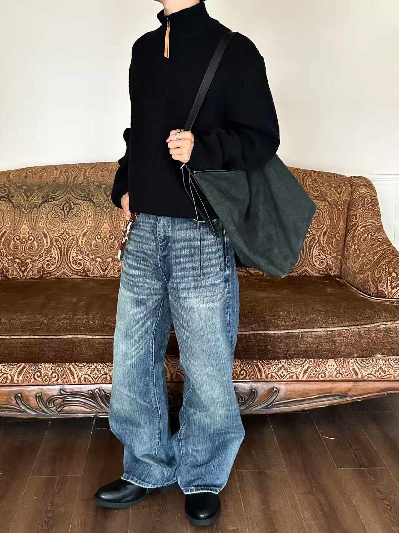 MADEEXTREME 秋季新品小众设计质感cleanfit洗水竹节裤牛仔裤男