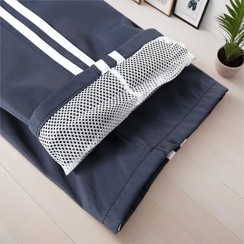 带网校裤两条杠藏青色白条校服裤子学生男女运动小学初高中宽松版