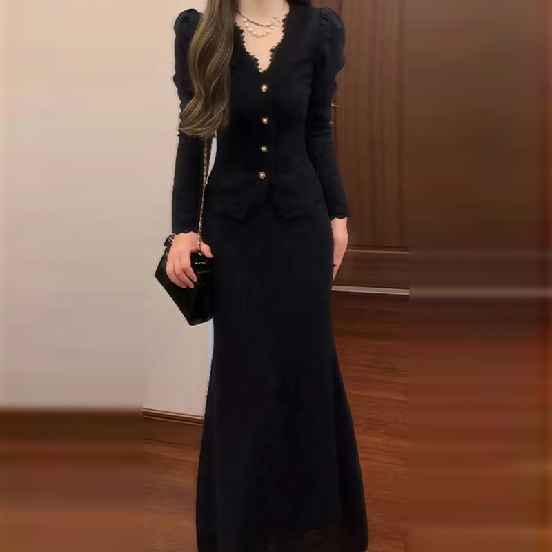 法式黑色针织秋装2025新款小个子香风一整套早秋季穿搭9324