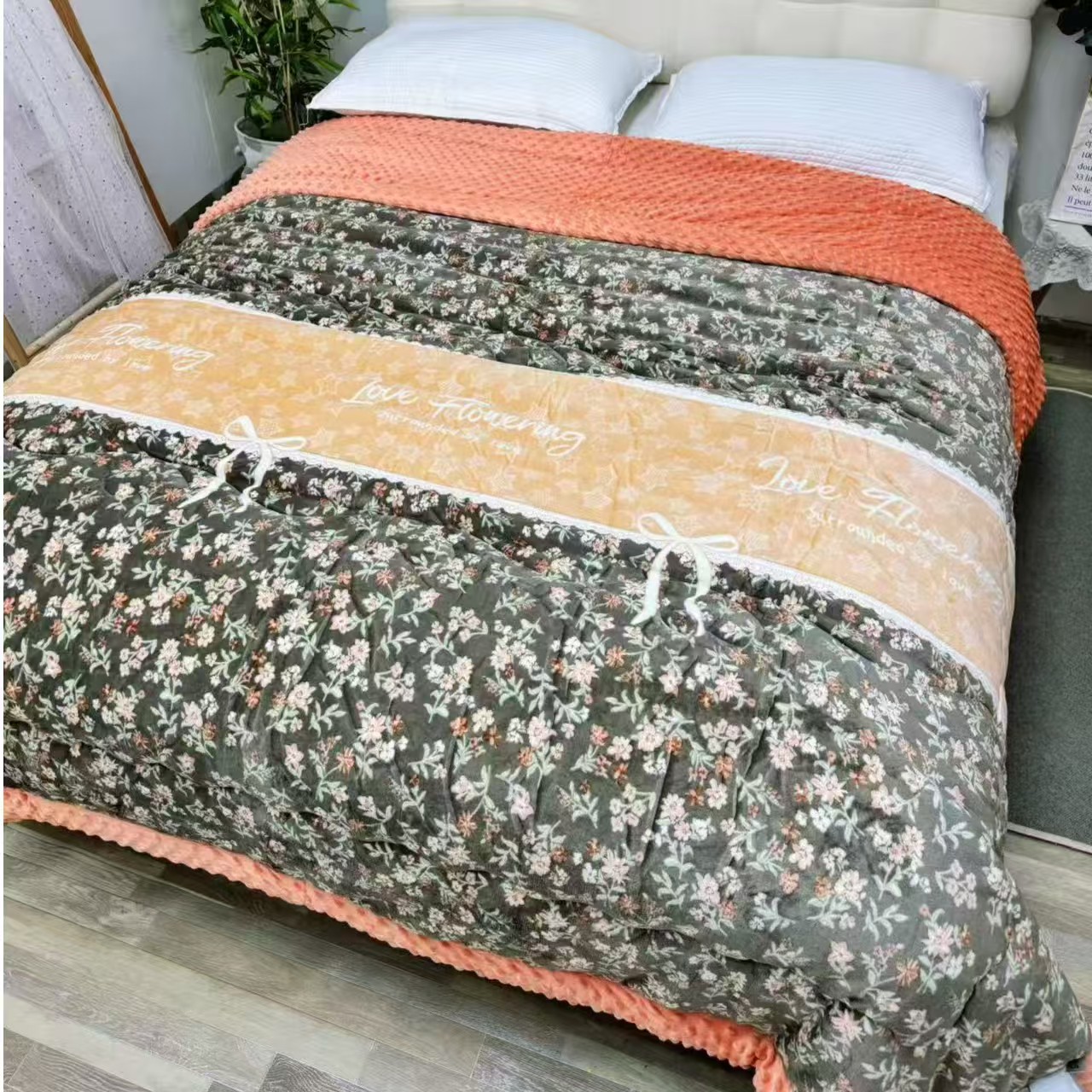 【丈母娘宠粉花色】高端定制A面高支高密牛奶绒B面5D立体按摩豆豆绒