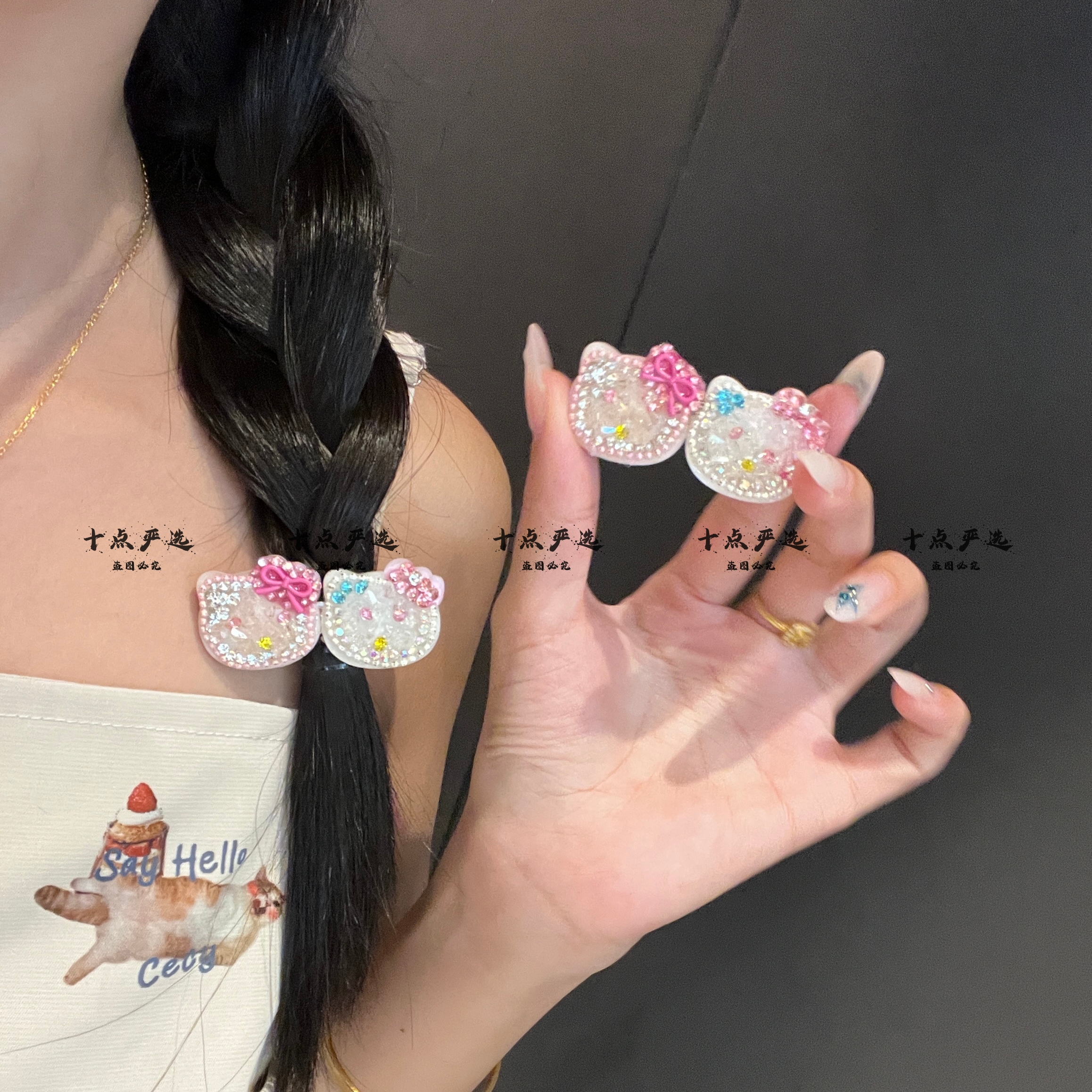 粉嘟嘟kt闪钻发夹可爱少女心蝴蝶结鸭嘴夹刘海边夹学生头饰女