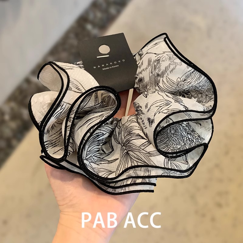 复古清冷多层小蛮腰褶皱印花肥肠圈韩国高端水墨皮筋耐用新款发圈