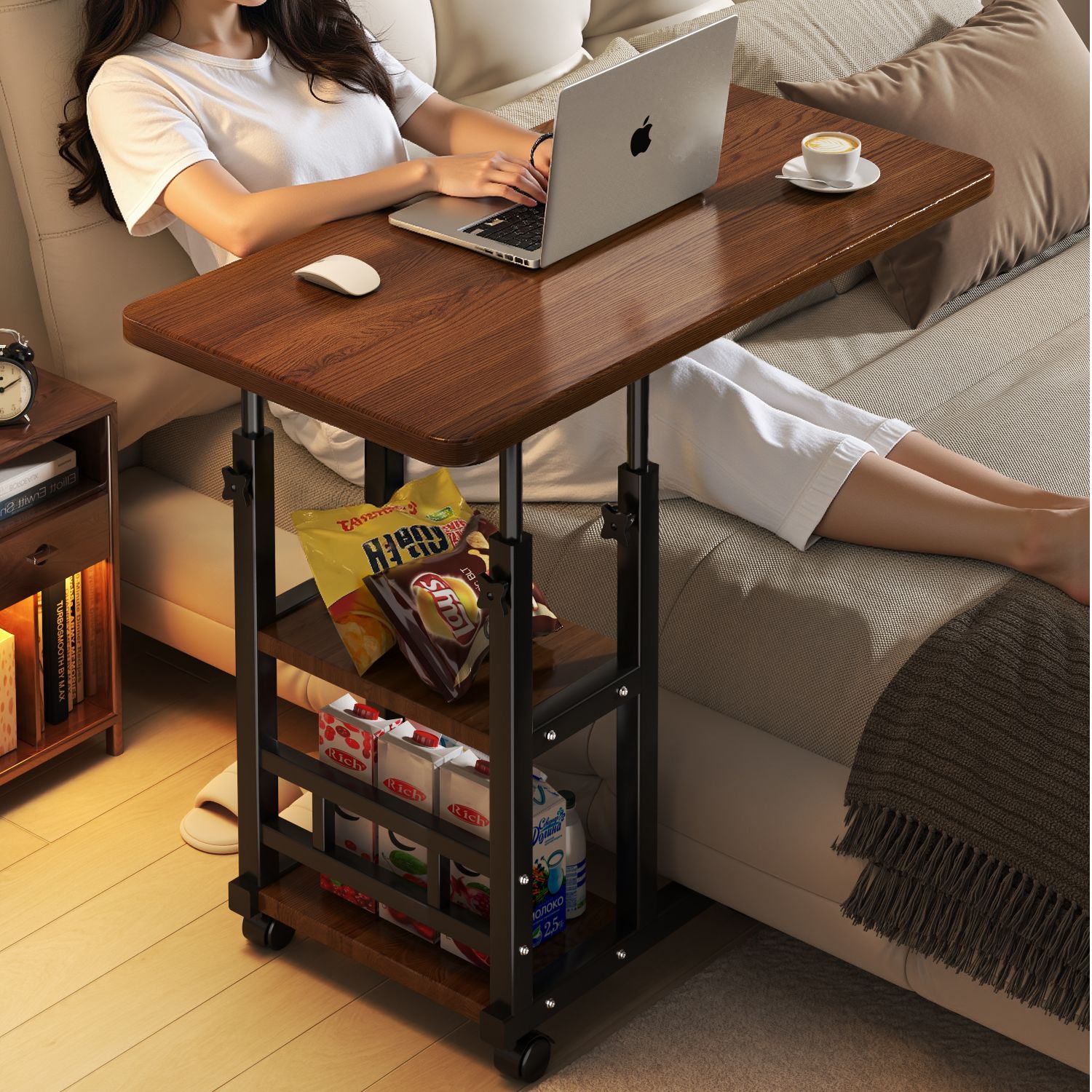 床边桌可移动升降电脑桌办公桌简易学生书桌卧室家用床上学习桌子