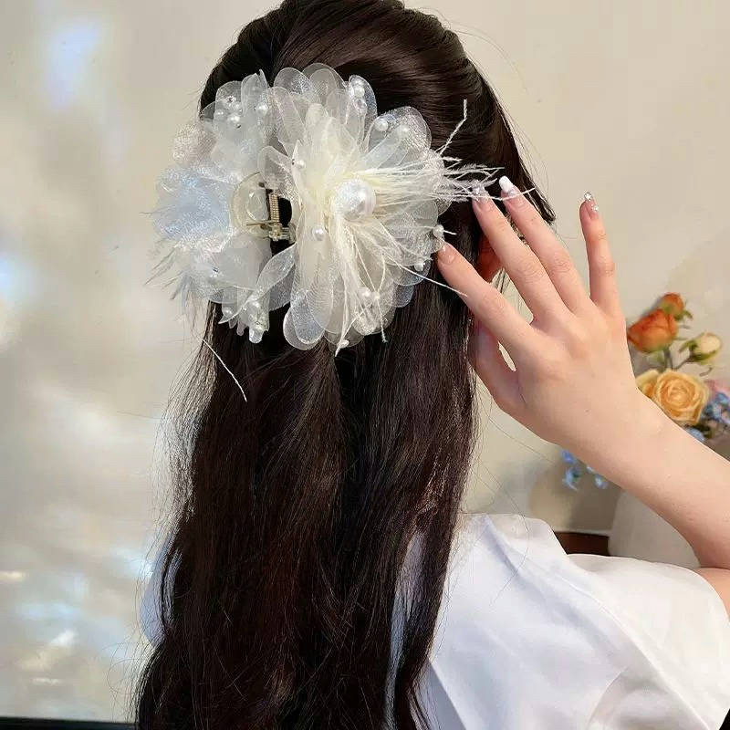 温柔小清新钉珠甜美气质花苞抓夹A132