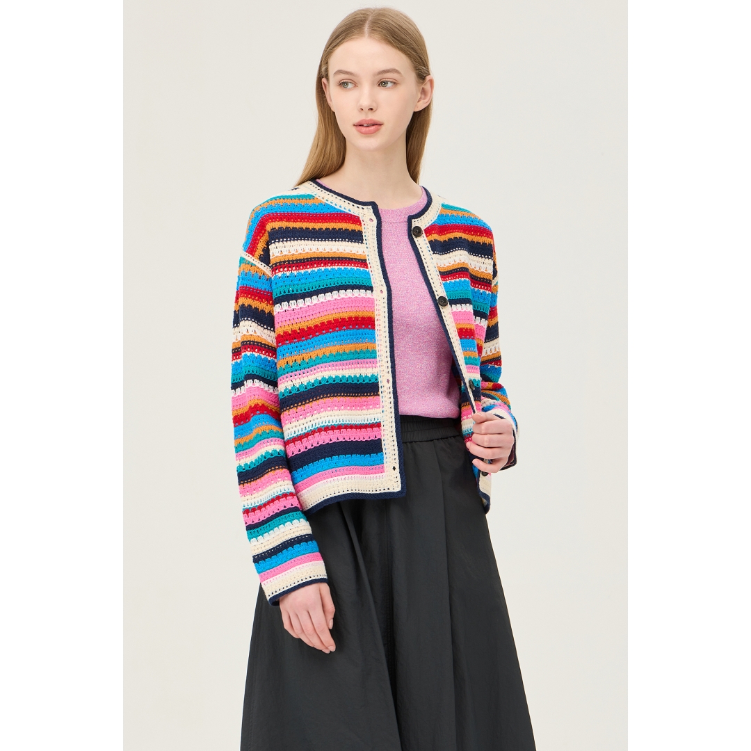 【胖虎家】意大利休闲风 B 春季爆款显白撞色设计感多巴胺针织衫女