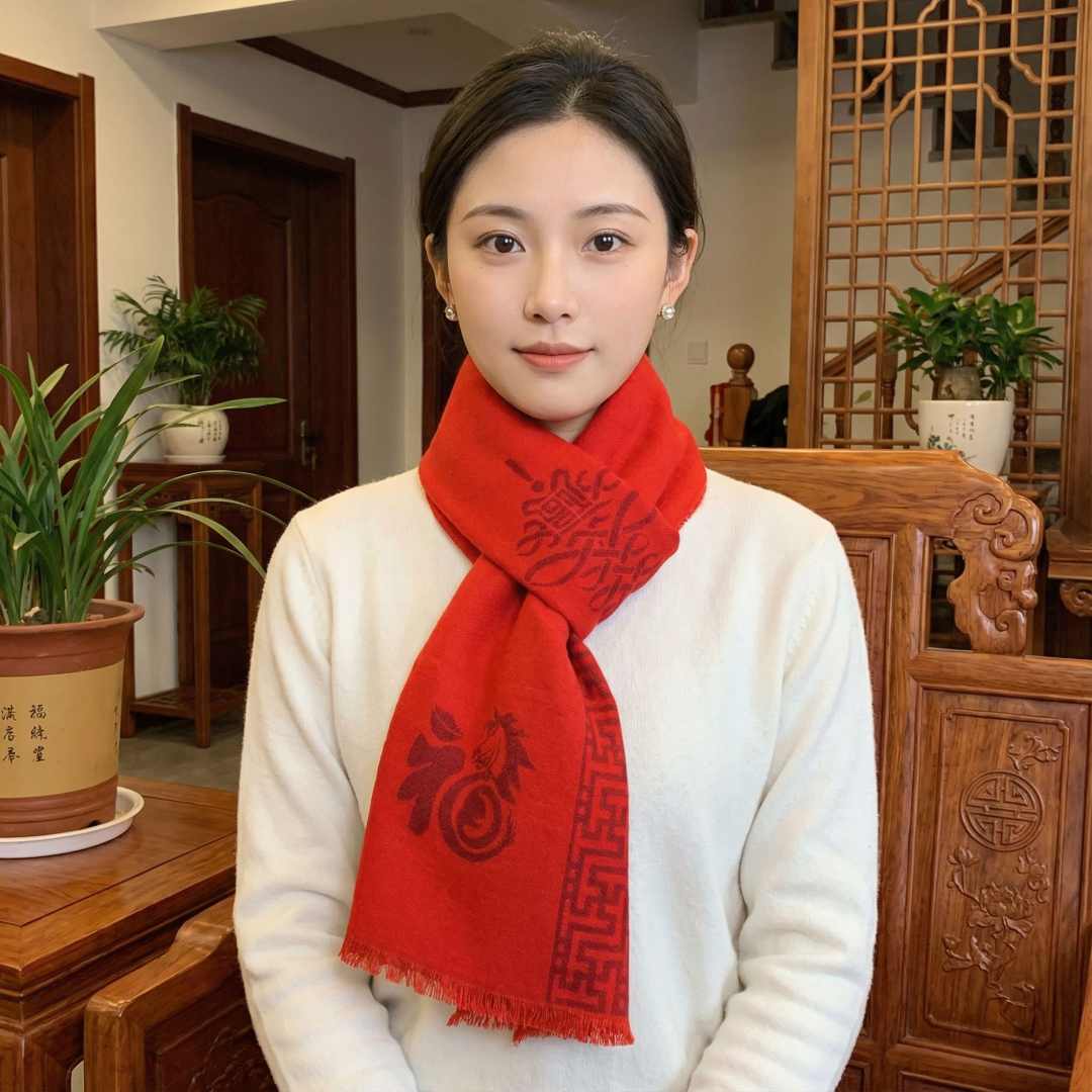 马年生肖本命年围巾中国红厚围巾男女冬季情侣保暖喜庆围脖