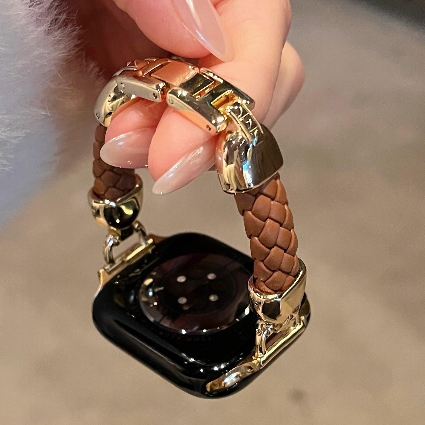 菱格皮质编绳拼金属苹果S11手表表带适用iwatch10AppleWatch11SE9