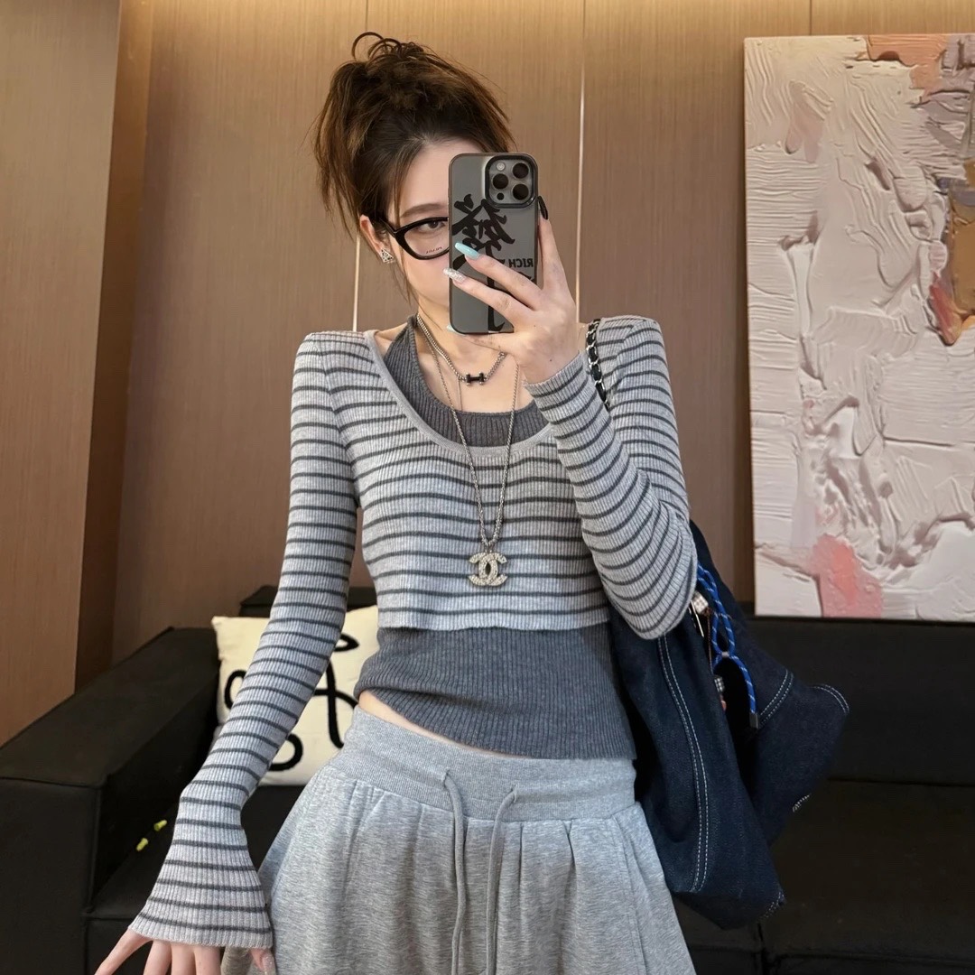 【LLU李】初秋新款两件套针织衫罩衫加背心显瘦修身 LLU-861731