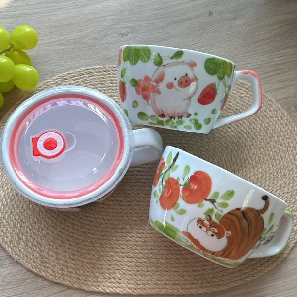 早餐杯景德镇高温瓷手绘高颜值健康可爱餐具带柄早餐碗草莓家用