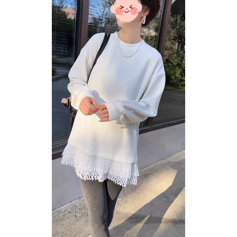 韩系双面德绒打底衫设计百褶下摆花边显瘦中长款遮屁股内搭上衣厚