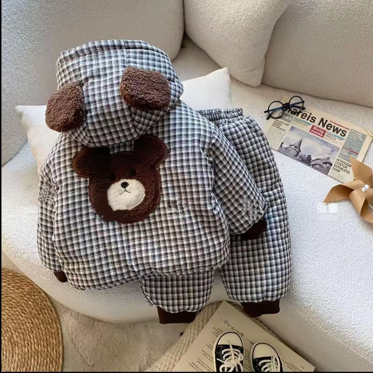 男童冬季三层夹棉加厚家居服套装宝宝卡通外穿保暖睡衣儿童冬装款