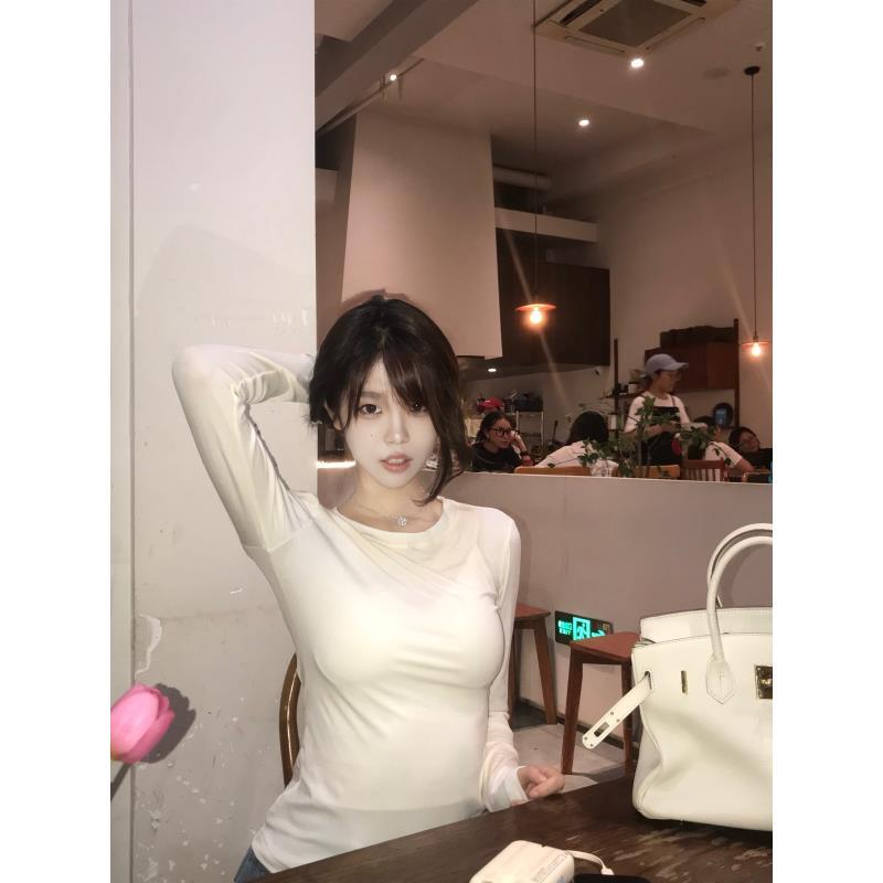 *尹千金*【清晨薄雾】修身显瘦圆领套头打底衫长袖T恤女上衣S257338