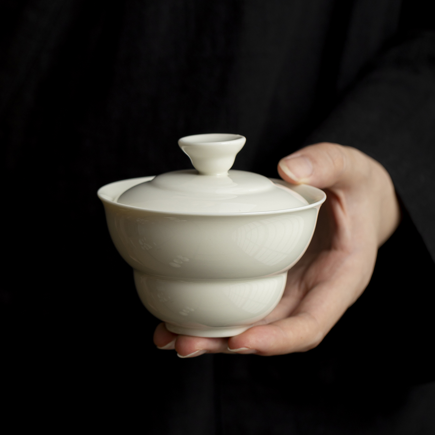 仿宋定窑白葫芦盖碗茶杯功夫茶具三才盖碗大容量不烫手家用泡茶碗