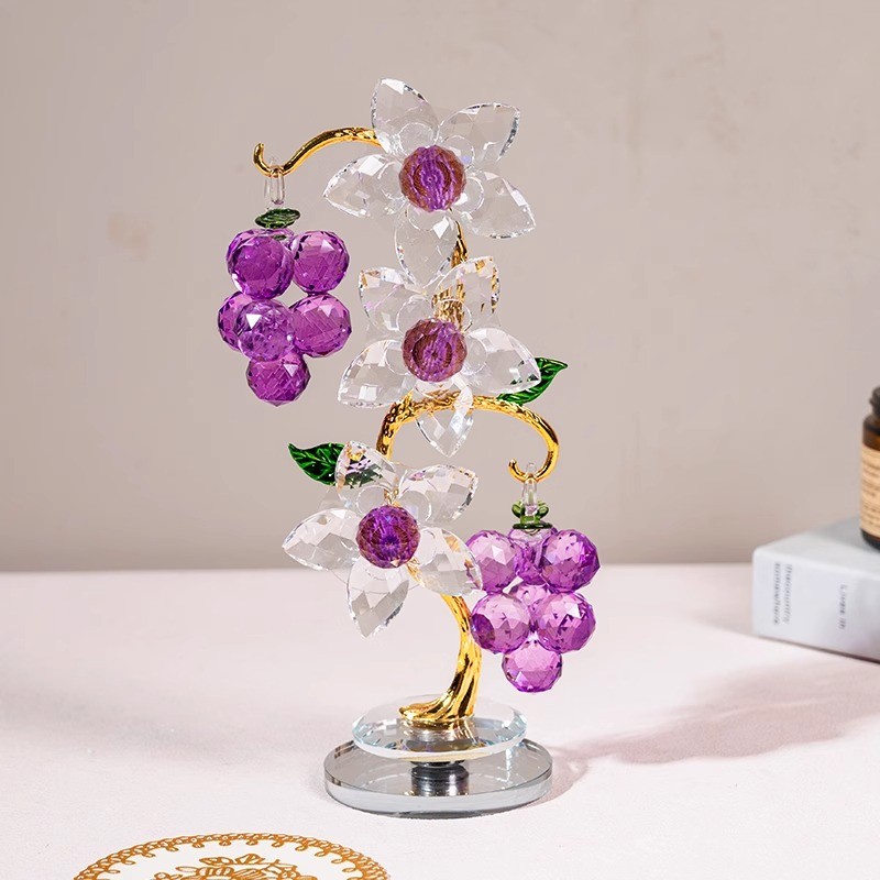 水晶玻璃葡萄树手工创意玄关家居装饰品办公室电视柜摆件送人礼品