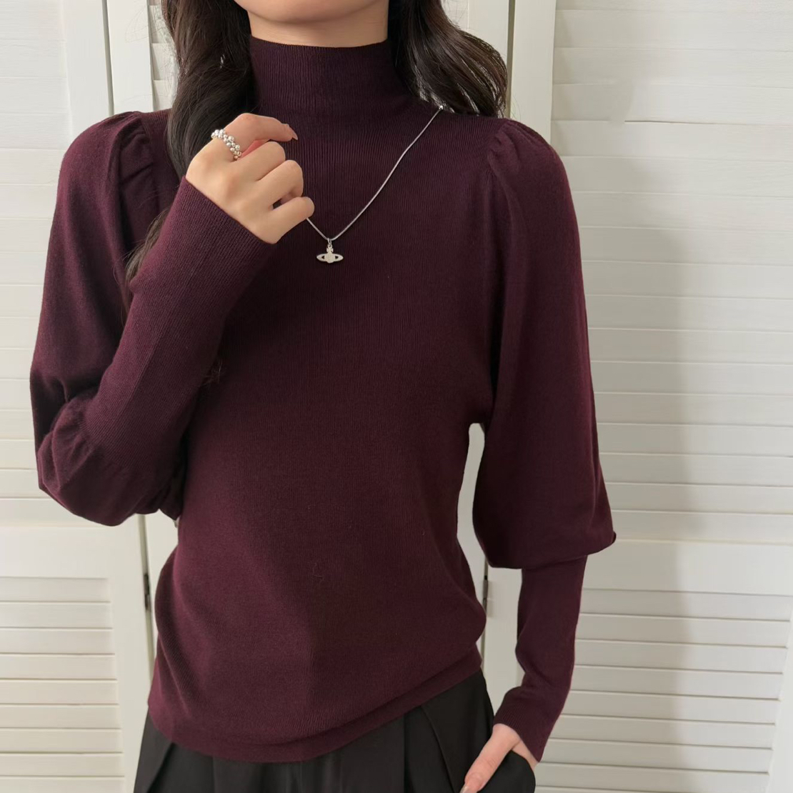 英唯5007超细羊毛春秋冬长袖堆堆领针织毛针织衫女网红套头款衫