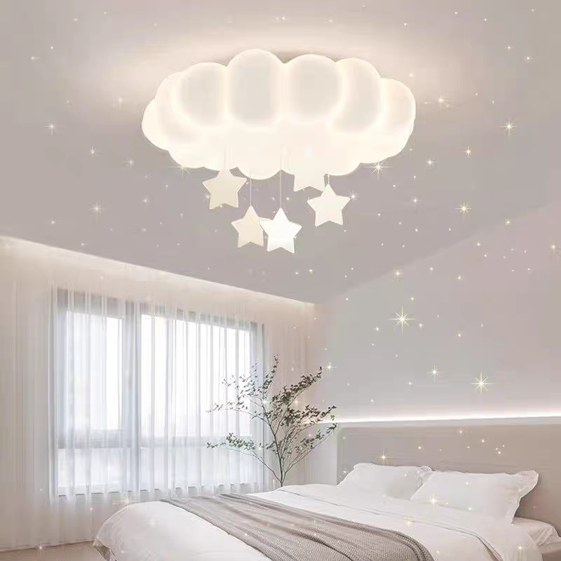奶油风卧室吸顶灯现代简约led男孩女孩儿童房灯云朵主卧房间灯具