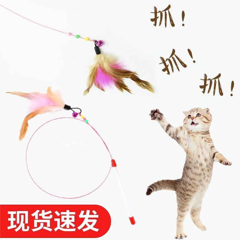 猫玩具逗猫棒钢丝彩色羽毛带铃铛逗猫神器猫咪自嗨解闷逗猫棒玩具