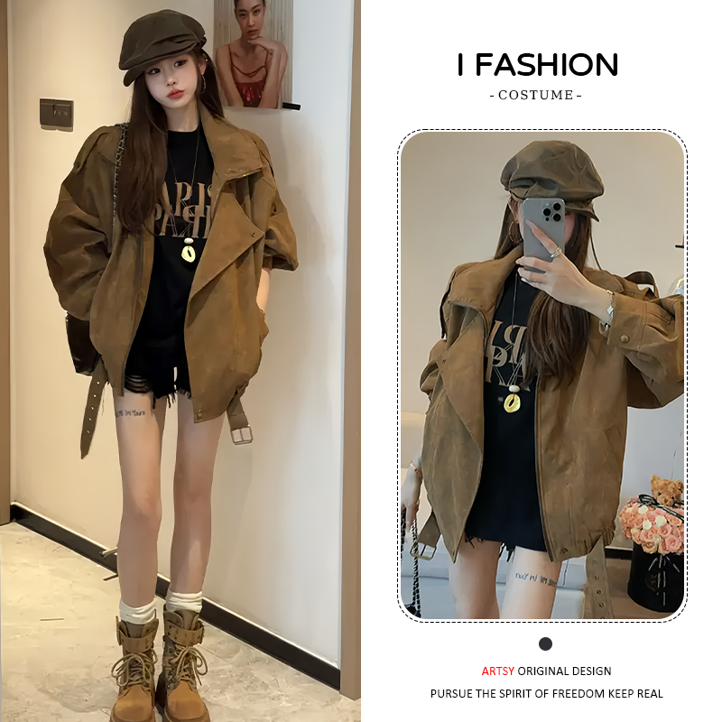 宽松复古时尚夹克短外套女2025年春秋新款百搭气质设计感开衫上衣