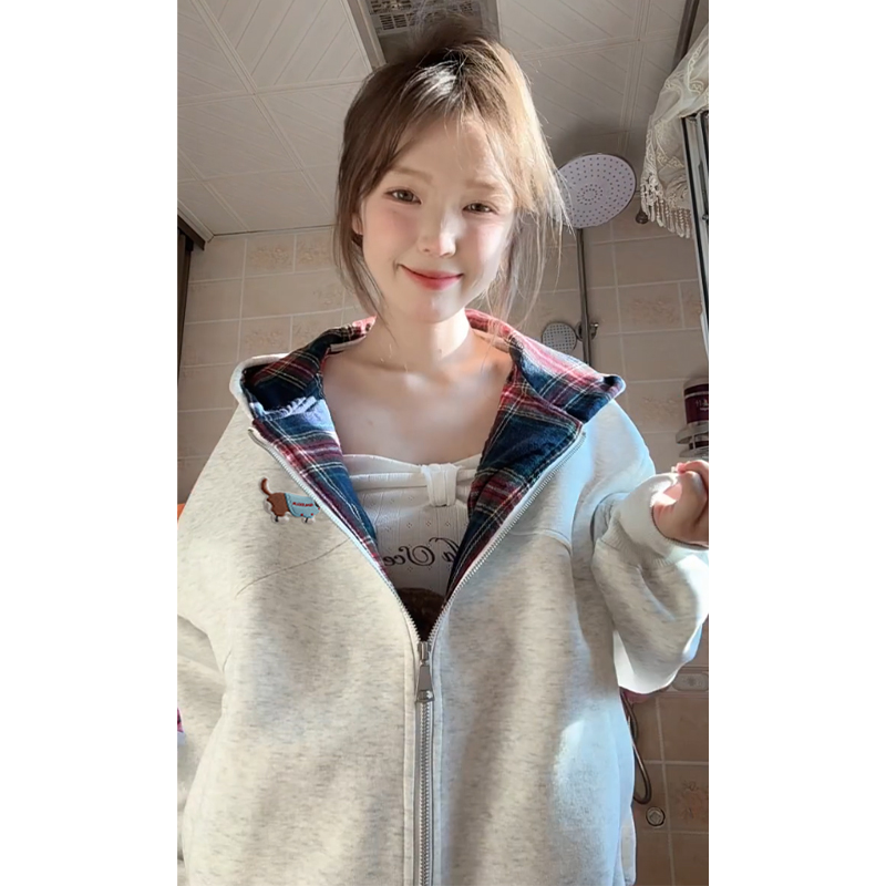 jtrt潮牌腊肠小狗印花创意拼接开衫百搭休闲上衣男女连帽情侣外套