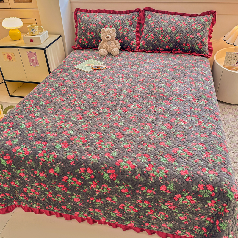 加厚牛奶绒床盖2025新款冬季加绒毛毯珊瑚法兰绒榻榻米床单三件套