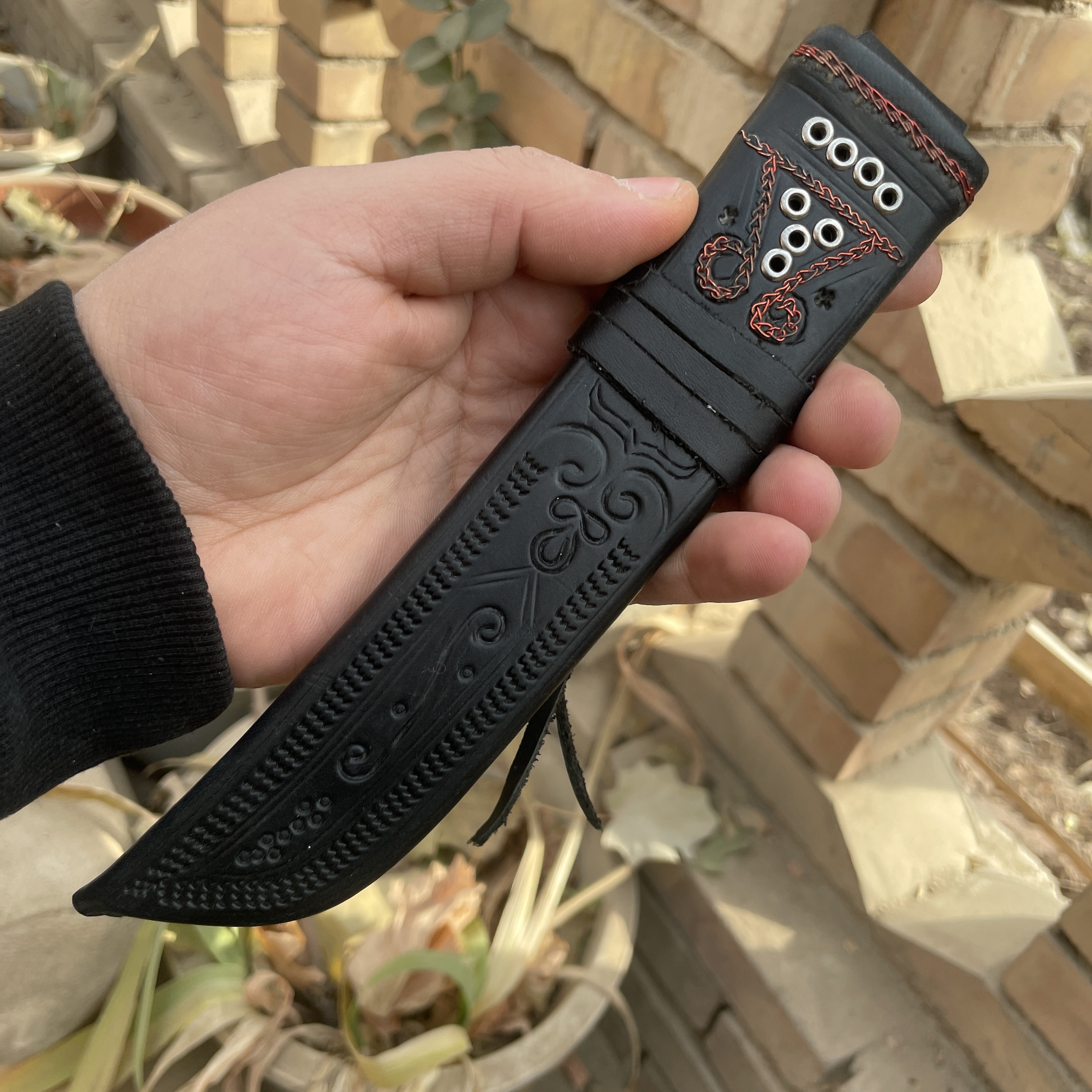 民族风格纯手工缝制真皮英吉沙小刀刀鞘头层牛皮户外家用刀套美观