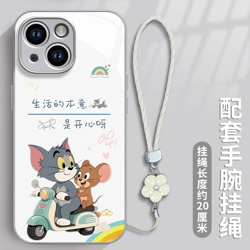 适用汤姆开心呀苹果17pro手机壳金属漆玻璃女款华为vivo小米oppo