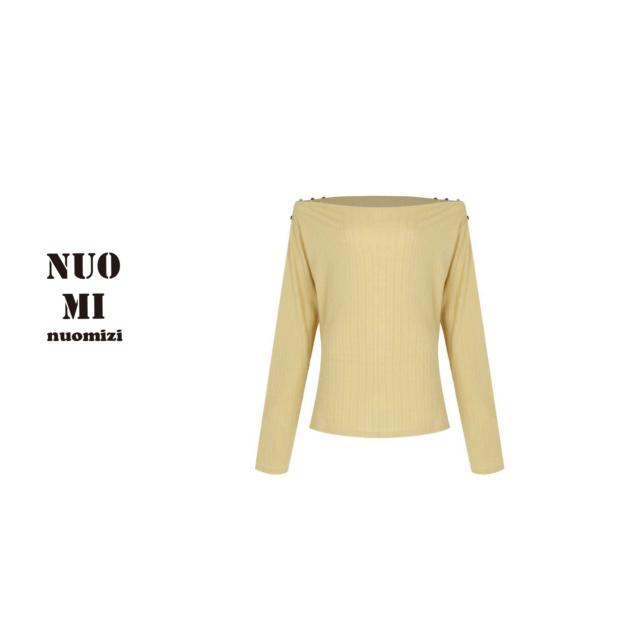 ZOZ糯米子[秋日多巴胺]露肩长袖打底T恤可调节彩色扣子一字肩上衣