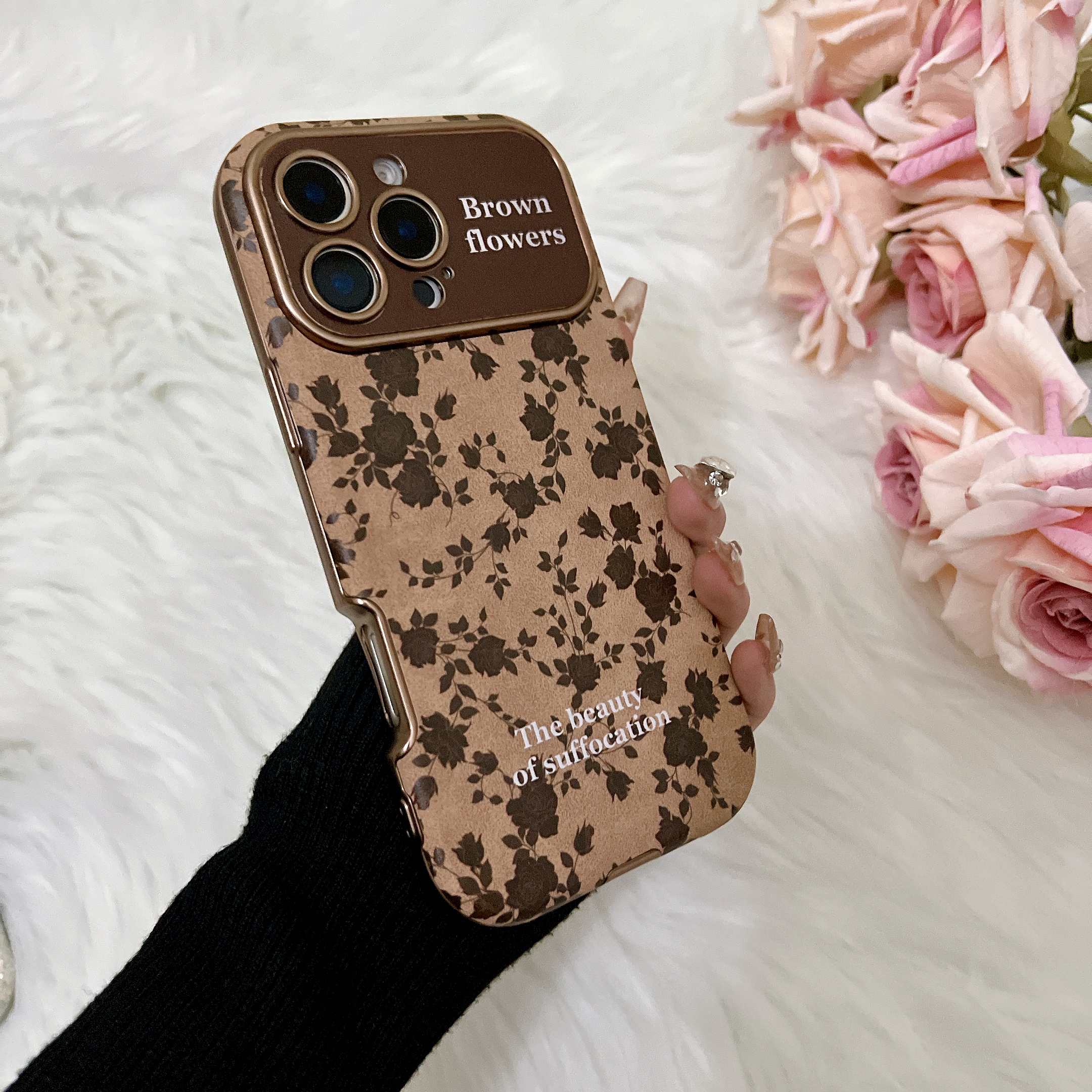 复古花藤玫瑰图案适用于苹果17promax手机壳全包防摔手机壳