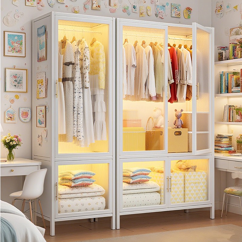 钢制衣柜卧室家用出租房用简易组装铁皮金属组合衣橱衣帽间收纳柜