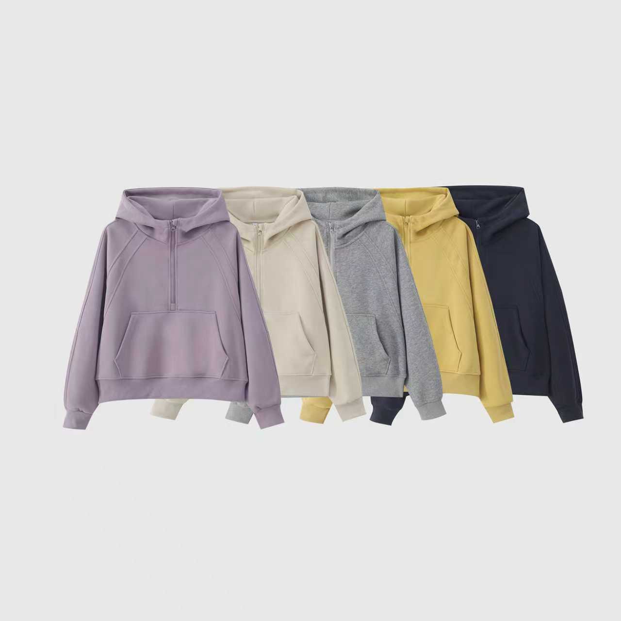 蔓迪欧尚2025秋季新款半拉链口袋连帽纯色卫衣时尚洋气百搭（922）