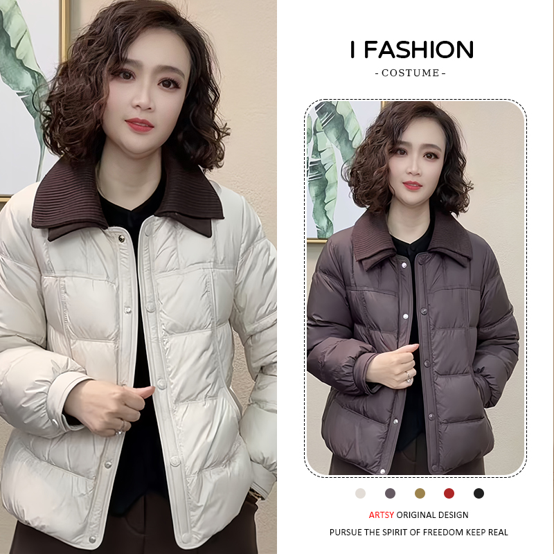 加厚保暖时尚毛线领羽绒棉服女2025年冬季新款小个子休闲百搭棉衣