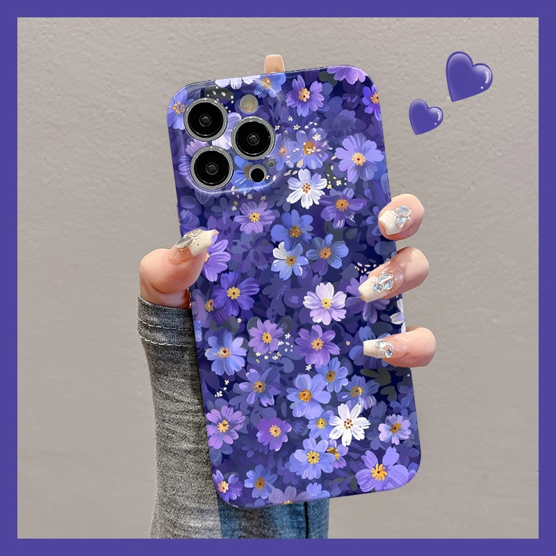 手绘蓝白花朵适用苹果16手机壳华为创意vivo全包小米15oppo菲林壳
