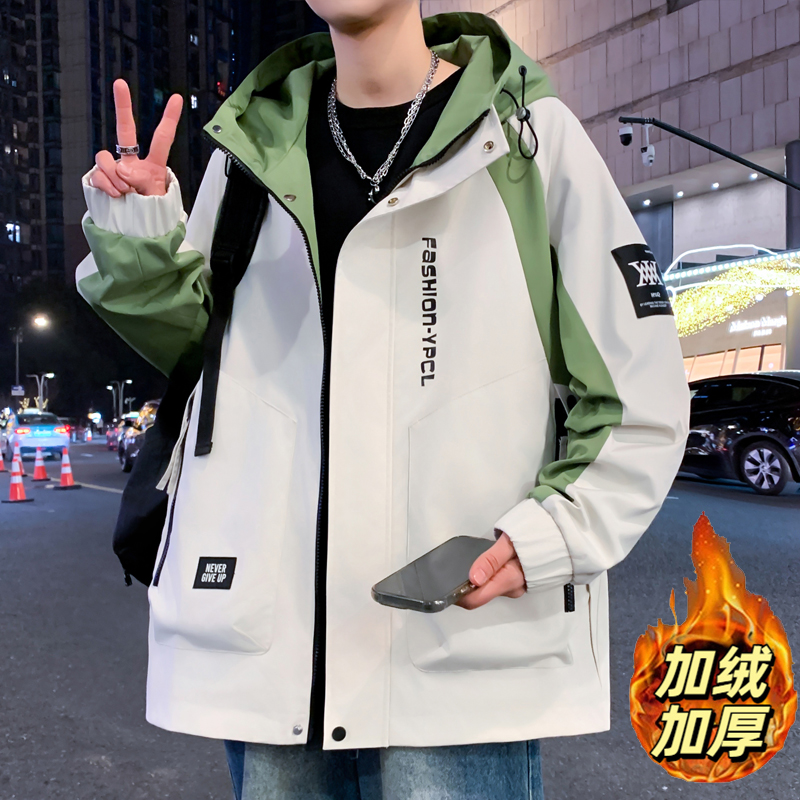 加绒加厚外套男款爆款2025新款冬季学院风青少年棉衣男装百搭夹克