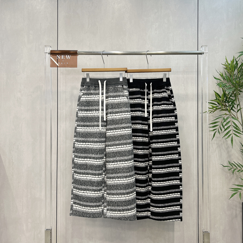 RAIN MALKA冬季高密时髦洋气针织加绒休闲裤女条纹提花长裤83396