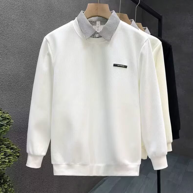 轻奢痞帅男装假两件翻领时尚潮牌高级感卫衣套头春秋休闲简约帅气