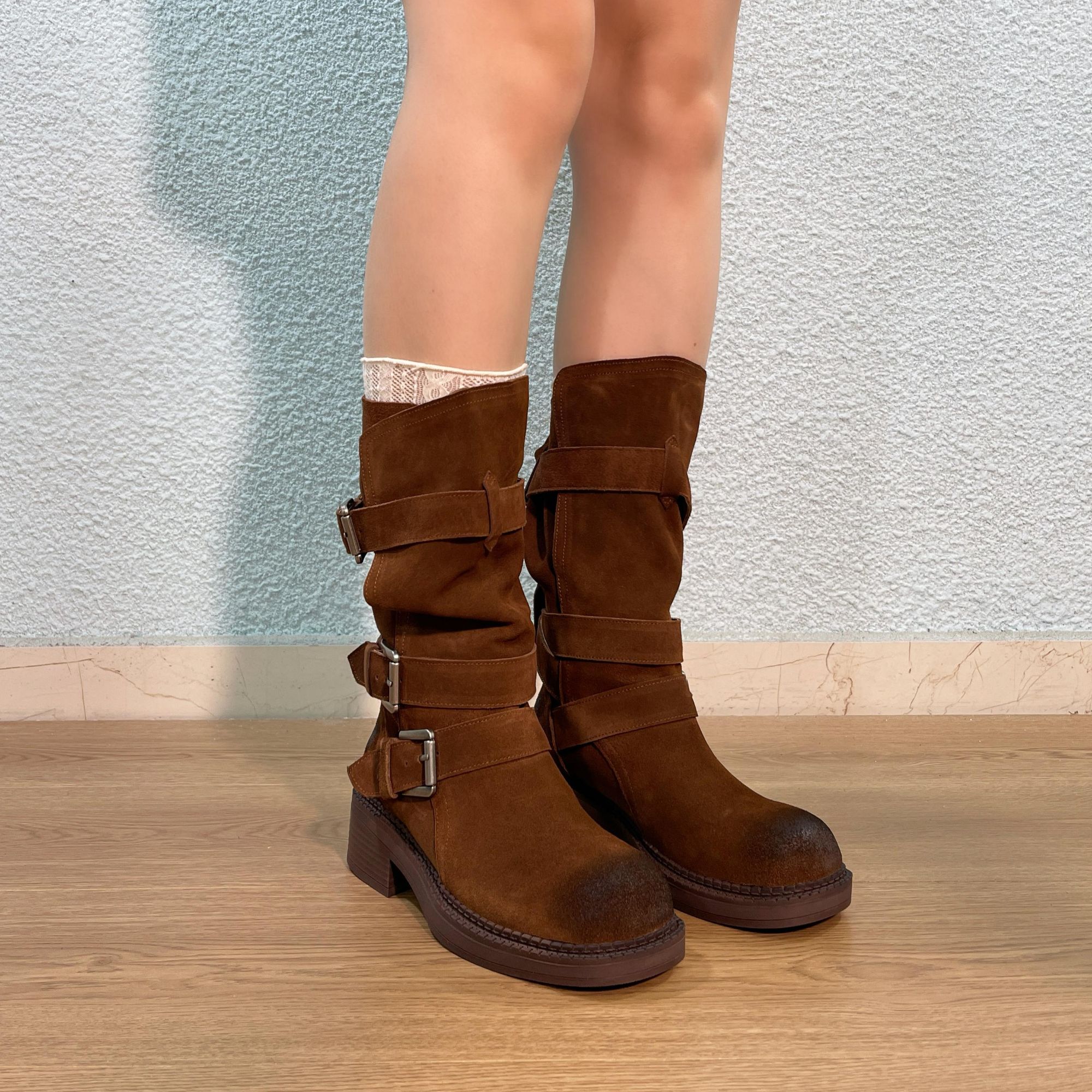 短筒靴女秋季新款 2025新款堆堆靴感复古气质简约时装短靴