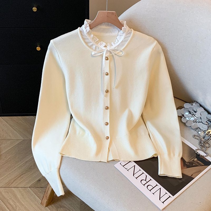 法式设计感小众拼接减龄长袖针织开衫女秋冬时尚洋气打底毛衣9235