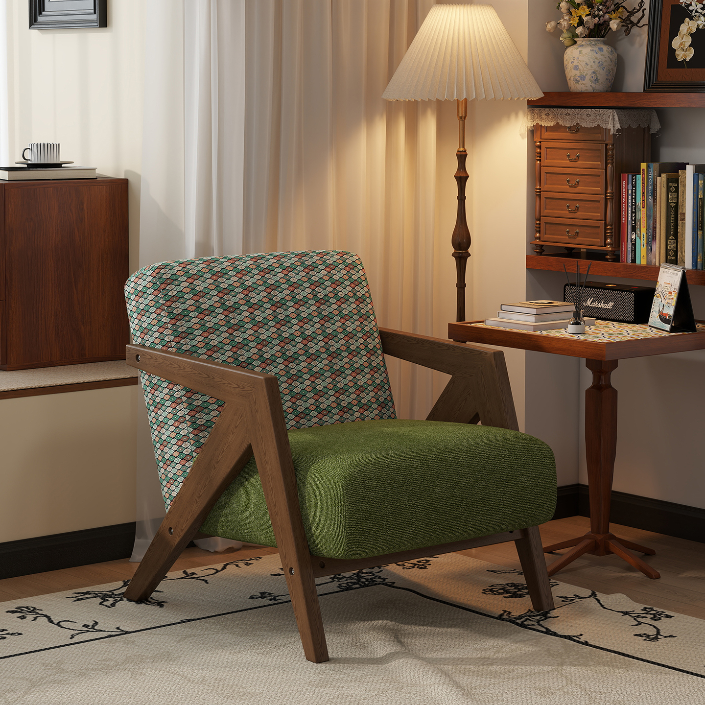 复古实木单双人沙发中古小户型客厅公寓布艺小沙发酒店民宿小空间