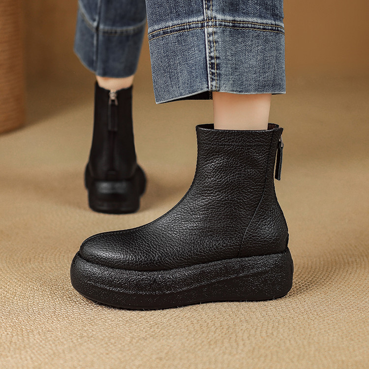 5.5cm 英伦风通勤休闲百搭舒适厚底短靴秋冬法式气质简约时尚短靴