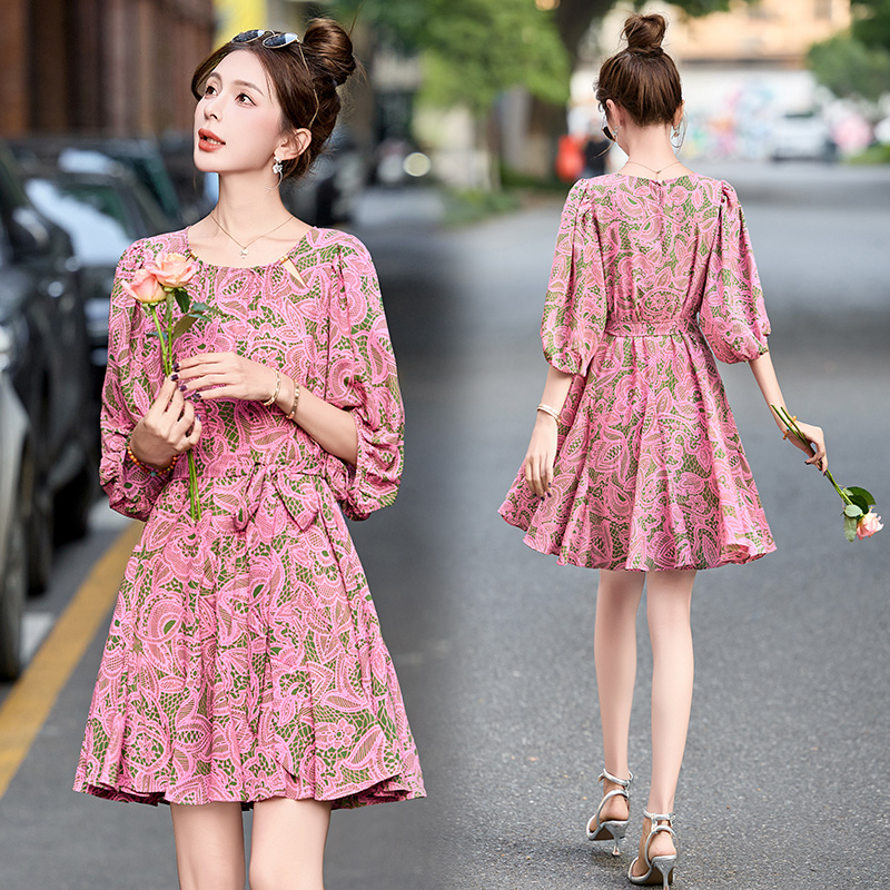小个子时尚碎花连衣裙2025夏装新款收腰显瘦气质减龄高级感A字裙