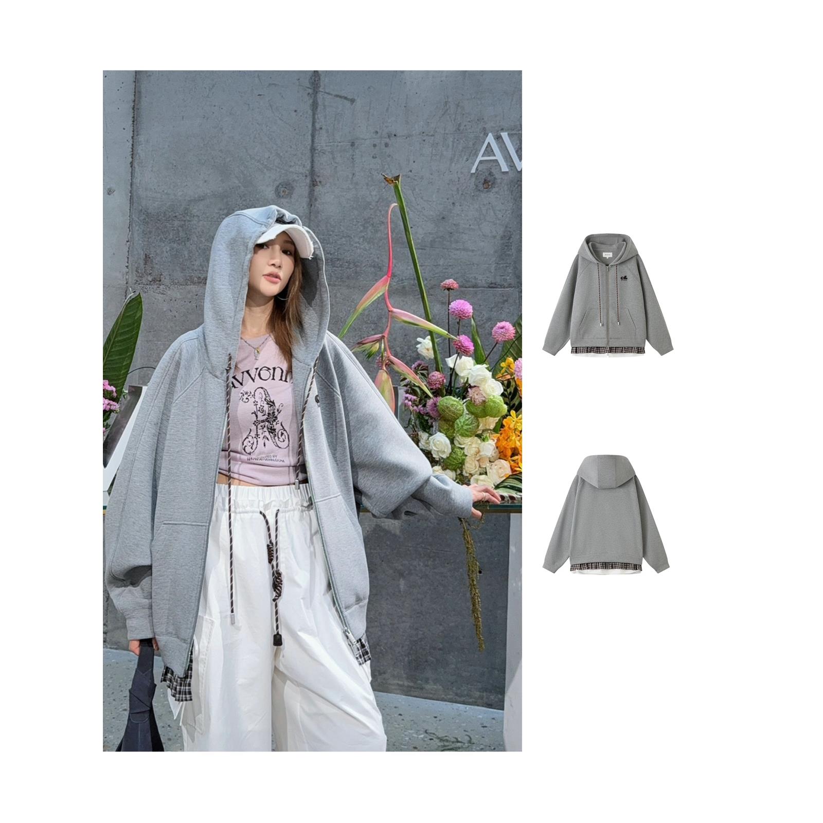AVVENN2025秋拼接连帽卫衣休闲外套女1890dopdop买手店